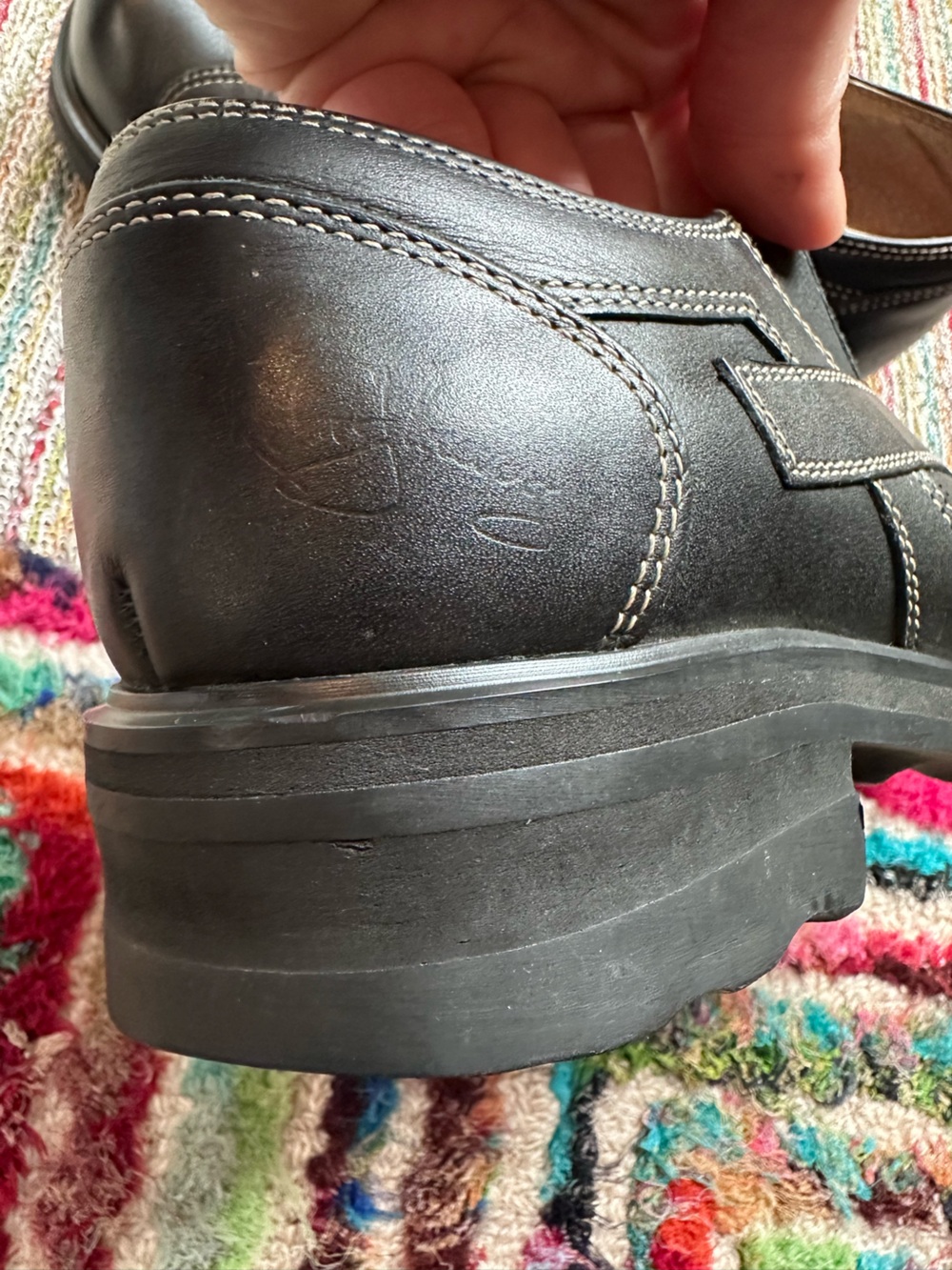 Fluevog VINTAGE EXCELLENT F-Shoe Angie black slip-on w/ contrast beige stitch -7 - Picture 12 of 16